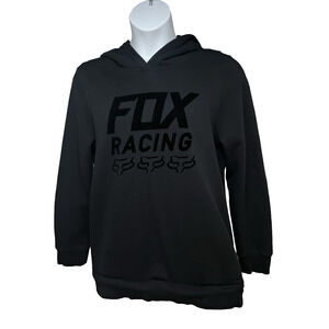 FOX Racing Big Print Graphic Logo Black Pullover Hoodie Sweatshirt XL Stretch